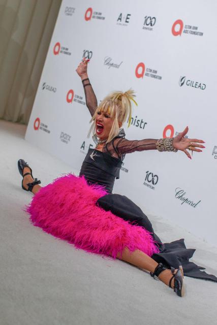 Designer Betsey Johnson attends the 34th Annual Elton John AIDS Foundation Academy awards viewing party at the West Hollywood Park in West Hollywood, California, on March 15, 2026. (Photo by Apu GOMES / AFP)