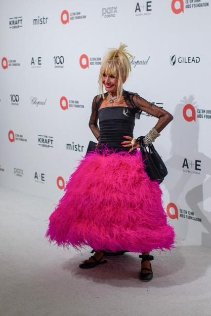 Designer Betsey Johnson attends the 34th Annual Elton John AIDS Foundation Academy awards viewing party at the West Hollywood Park in West Hollywood, California, on March 15, 2026. (Photo by Apu GOMES / AFP)