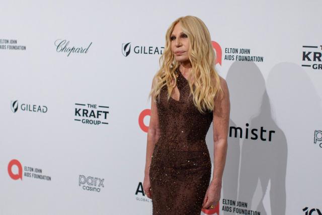 Italian fashion designer Donatella Versace attends the 34th Annual Elton John AIDS Foundation Academy awards viewing party at the West Hollywood Park in West Hollywood, California, on March 15, 2026. (Photo by Apu GOMES / AFP)