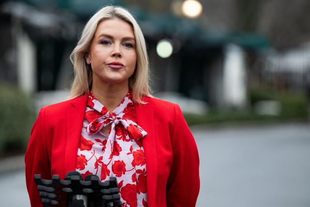 White House Press Secretary Karoline Leavitt speaks to members of the press outside of the West Wing at the White House in Washington, DC, March 16, 2026. (Photo by Annabelle GORDON / AFP)