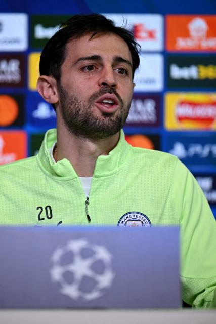 Manchester City's Portuguese midfielder #20 Bernardo Silva attends a press conference at the Etihad Campus training ground in Manchester, north-west England, on March 16, 2026, on the eve of their UEFA Champions League, Last 16, second-leg football match against Real Madrid. (Photo by Paul ELLIS / AFP)