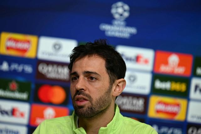 Manchester City's Portuguese midfielder #20 Bernardo Silva attends a press conference at the Etihad Campus training ground in Manchester, north-west England, on March 16, 2026, on the eve of their UEFA Champions League, Last 16, second-leg football match against Real Madrid. (Photo by Paul ELLIS / AFP)