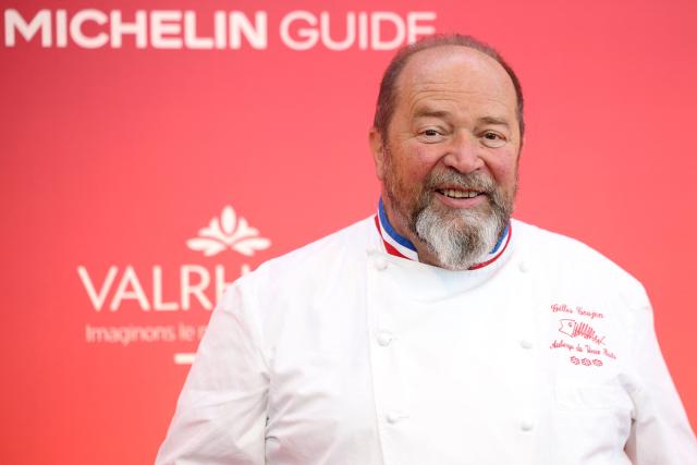 French chef Gilles Goujon poses upon arrival to attend the 2026 Michelin Guide award winners ceremony in Monaco on March 16, 2026. (Photo by Valery HACHE / AFP)