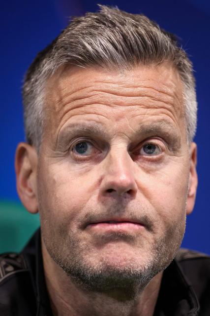 Bodoe/Glimt’s coach Kjetil Knutsen attends gives a press conference on the eve of their UEFA Champions League last 16 second leg football match against Sporting CP at Jose Alvalade stadium in Lisbon on March 16, 2026. (Photo by PATRICIA DE MELO MOREIRA / AFP)