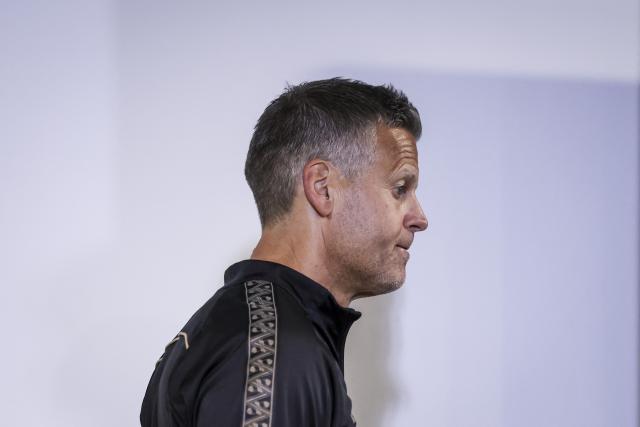 Bodoe/Glimt’s coach Kjetil Knutsen attends gives a press conference on the eve of their UEFA Champions League last 16 second leg football match against Sporting CP at Jose Alvalade stadium in Lisbon on March 16, 2026. (Photo by PATRICIA DE MELO MOREIRA / AFP)