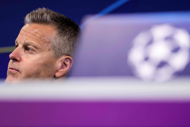 Bodoe/Glimt’s coach Kjetil Knutsen attends gives a press conference on the eve of their UEFA Champions League last 16 second leg football match against Sporting CP at Jose Alvalade stadium in Lisbon on March 16, 2026. (Photo by PATRICIA DE MELO MOREIRA / AFP)