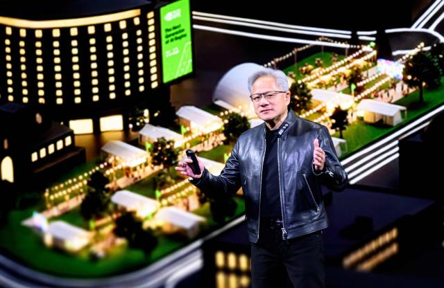 Nvidia CEO Jensen Hwang gives the keynote address at the company's annual GTC developers conference at the SAP Center in San Jose, California, on March 16, 2026. (Photo by JOSH EDELSON / AFP)