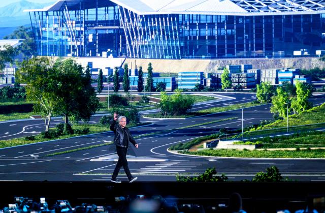 Nvidia CEO Jensen Hwang gives the keynote address at the company's annual GTC developers conference at the SAP Center in San Jose, California, on March 16, 2026. (Photo by JOSH EDELSON / AFP)