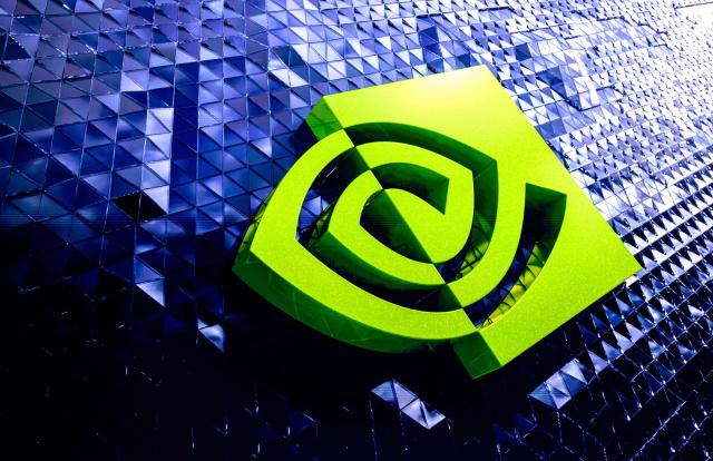 The Nvidia logo is seen at the company's annual GTC developers conference at the SAP Center in San Jose, California, on March 16, 2026. (Photo by JOSH EDELSON / AFP)