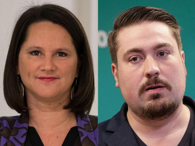 (COMBO) This combination of pictures created on March 16, 2026 shows 
French Socialist Party (PS) mayor of Nantes Johanna Rolland (L) posing at the City Hall of Nantes, western France, on December 4, 2019.
And Member of a French citizens' assembly "Citizens Convention for Climate" William Aucant (R) speaking during a press conference of the French Europe Ecologie - Les Verts (EELV) green party presidential candidate, focused on the battle for climate and international security, at the campaign headquarters in Paris on February 28, 2022.. Johanna Rolland, the outgoing Socialist mayor of Nantes, who faced stiff competition in the first round of the local elections from a coalition of right-wing and centrist parties, announced on March 16, 2026 in a statement that she had reached an agreement to merge her list with that of Left-wing La France Insoumise (LFI) mayoral candidate in Nantes, William Aucant. (Photo by Loic VENANCE and GEOFFROY VAN DER HASSELT / AFP)