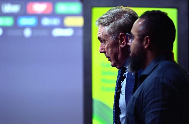 Brazil's national football team coach Italian Carlo Ancelotti leaves after a press conference to announce the squad for the international friendlies against France and Croatia in Rio de Janeiro, Brazil on March 16, 2026. (Photo by Pablo PORCIUNCULA / AFP)