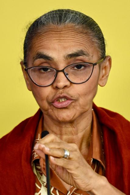 Brazil's Environment Minister Marina Silva presents the National Climate Change Plan during a press conference at Planalto Palace in Brasilia on March 16, 2026. (Photo by Evaristo Sa / AFP)
