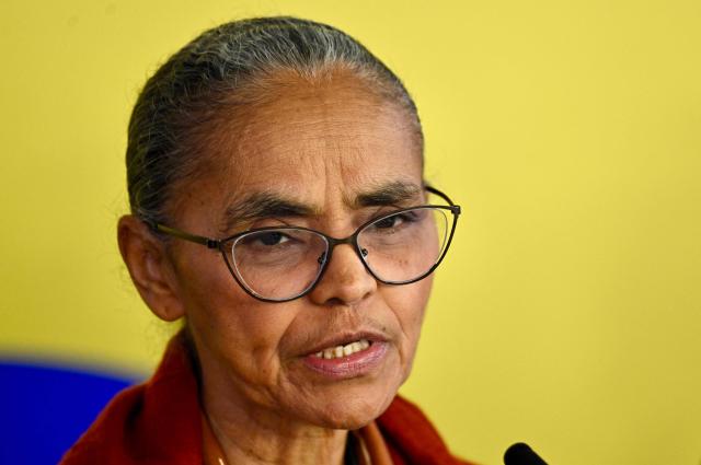 Brazil's Environment Minister Marina Silva presents the National Climate Change Plan during a press conference at Planalto Palace in Brasilia on March 16, 2026. (Photo by Evaristo Sa / AFP)