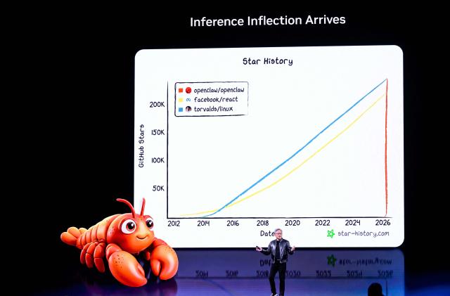 Nvidia CEO Jensen Hwang gives the keynote address at the company's annual GTC developers conference at the SAP Center in San Jose, California, on March 16, 2026. (Photo by JOSH EDELSON / AFP)