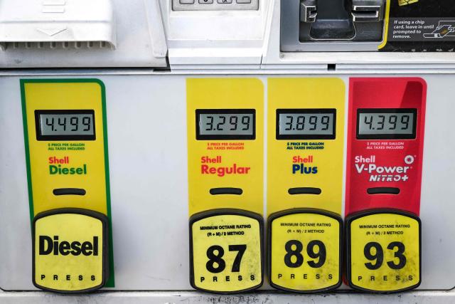 Gasoline prices are seen at a Shell gas station in Houston, Texas, on March 16, 2026. Oil prices retreated and equities rose Monday as investors remained focused on the Strait of Hormuz, with US allies pushing back against President Donald Trump's demands to help reopen the key waterway to oil and natural gas tankers. (Photo by RONALDO SCHEMIDT / AFP)