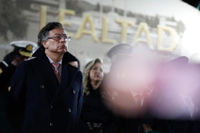 (FILES) Colombia’s President Gustavo Petro attends a military ceremony to introduce the new commanders of the Armed Forces in Bogota on December 29, 2025. Colombia's President Gustavo Petro denounced on March 16, 2026, a possible bombing by Ecuador on the Colombian side of the border, where drug trafficking groups operate, and warned that he is awaiting the results of an investigation to avoid “going to war.” (Photo by Sergio Yate / AFP)