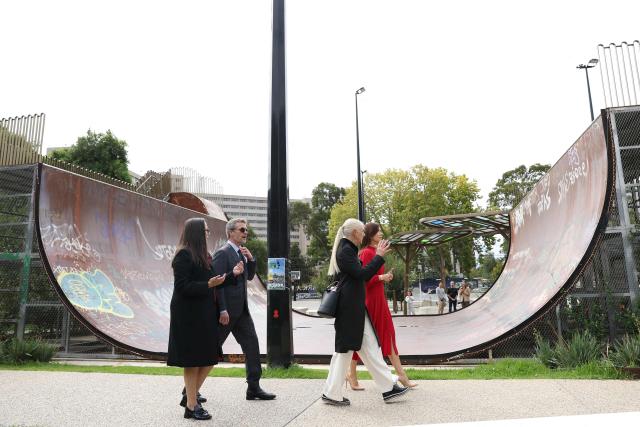 Denmark’s King Frederik X (2nd L) and Queen Mary (R) tour the Prahran redevelopment project and walk to Sophia at The Prahran Arcade with Victoria’s Minister for Planning, Harriet Shing (L), and Australian architect Jill Garner in Melbourne on March 17, 2026. (Photo by Martin Keep / POOL / AFP)