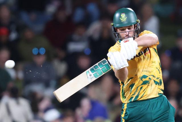 South Africa's Wiaan Mulder bats during the second Twenty20 international cricket match between New Zealand and South Africa played at Seddon Park in Hamilton on March 17, 2026. (Photo by Michael Bradley / AFP)