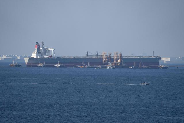 An oil tanker is moored at the Keiyo Sea-Berth in Kisarazu, Chiba prefecture on on March 17, 2026. (Photo by Yuichi YAMAZAKI / AFP)