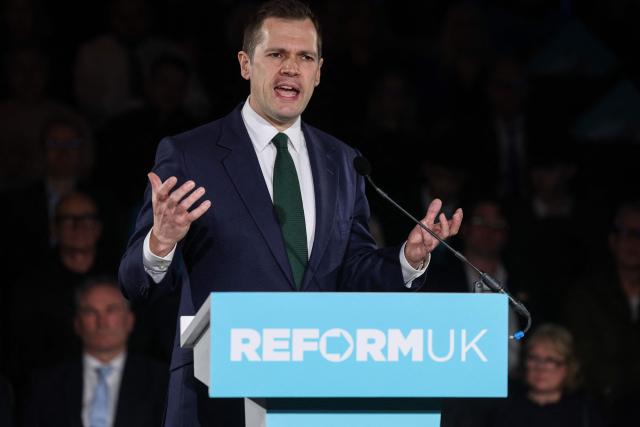 Reform UK party's Shadow Chancellor" Robert Jenrick speaks during a party press conference in central London on March 17, 2026. (Photo by Toby Shepheard / AFP)