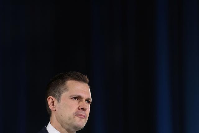 Reform UK party's Shadow Chancellor" Robert Jenrick speaks during a party press conference in central London on March 17, 2026. (Photo by Toby Shepheard / AFP)
