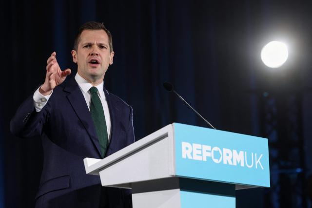 Reform UK party's Shadow Chancellor" Robert Jenrick speaks during a party press conference in central London on March 17, 2026. (Photo by Toby Shepheard / AFP)
