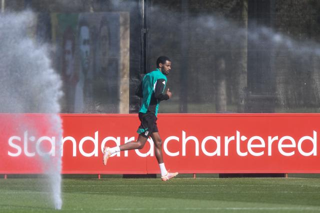 Liverpool's Swedish striker #09 Alexander Isak attends a team training session at their training ground in Kirkby, Liverpool, north-west England on March 17, 2026, on the eve of their UEFA Champions League, last 16 second leg football match against Galatasaray. (Photo by PETER POWELL / AFP)