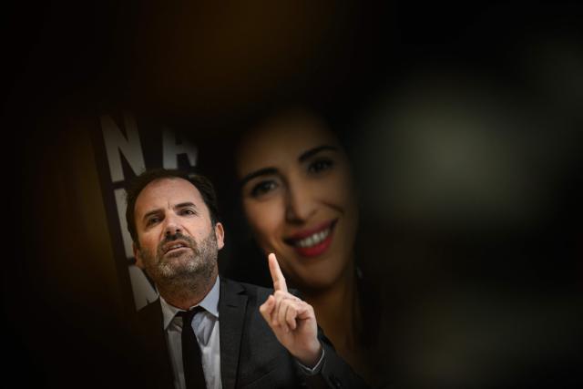 Les Republicains (LR) right wing party candidate for Mayor of Nantes, Foulques Chombart de Lauwe attends a press conference a few days before the second round of France's 2026 municipal elections in Nantes, western France on March 17, 2026. (Photo by Loic VENANCE / AFP)
