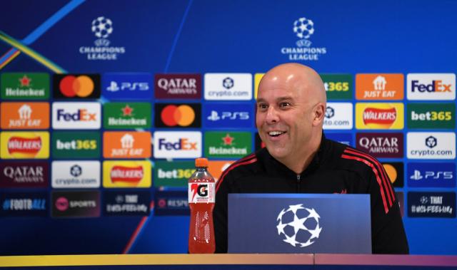 Liverpool's Dutch manager Arne Slot attends a press conference at Anfield stadium in Liverpool, north-west England on March 17, 2026, on the eve of their UEFA Champions League, last 16 second leg football match against Galatasaray. (Photo by PETER POWELL / AFP)