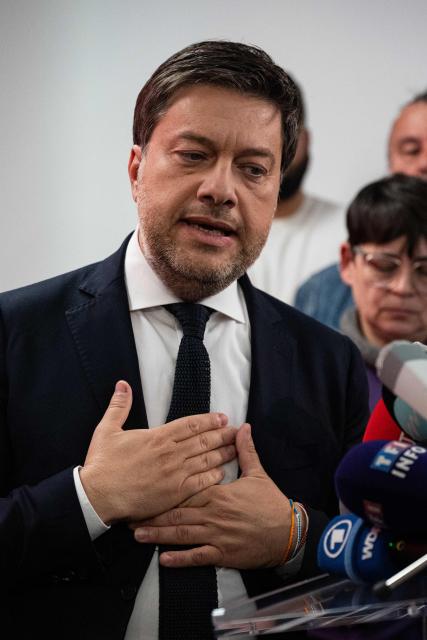 Marseille's incumbent mayor and broad left-wing coalition Printemps Marseillais candidate for re-election Benoit Payan gives a press conference two days after the first round of France's 2026 municipal elections in Marseille, southern France, on March 17, 2026. A hard-left candidate for mayor of France's second city of Marseille announced on March 17, 2026 he was dropping out of the second-round election runoff in a setback to the anti-immigration party of Marine Le Pen. (Photo by Elodie CLEMENT / AFP)