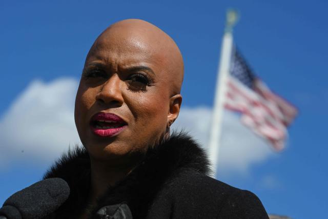 US Representative Ayanna Pressley, Democrat of Massachusetts, speaks outside the US Supreme Court in Washington, DC, on March 17, 2026. The US Supreme Court agreed on March 16 to consider the Trump administration's bid to strip Haitians and Syrians of temporary deportation protections. The Department of Homeland Security (DHS) has announced plans to end so-called Temporary Protected Status (TPS) for some 350,000 Haitians and 6,000 Syrians. (Photo by ROBERTO SCHMIDT / AFP)