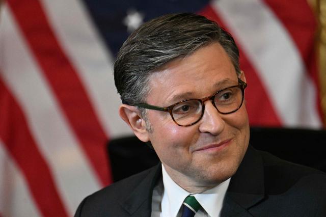 US Speaker of the House Mike Johnson, Republican from Louisiana attends a Friends of Ireland luncheon on Capitol Hill in Washington, DC on March 17, 2026. (Photo by Jim WATSON / AFP)
