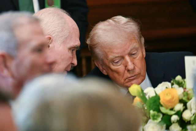 US President Donald Trump attends a Friends of Ireland luncheon on Capitol Hill in Washington, DC on March 17, 2026. (Photo by Jim WATSON / AFP)