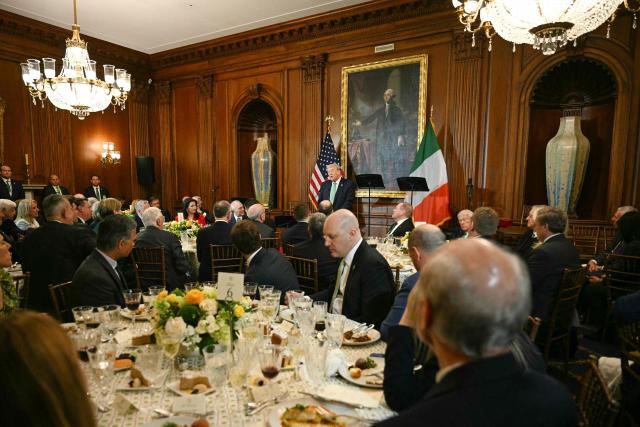 US President Donald Trump speaks during a Friends of Ireland luncheon on Capitol Hill in Washington, DC on March 17, 2026. (Photo by Jim WATSON / AFP)