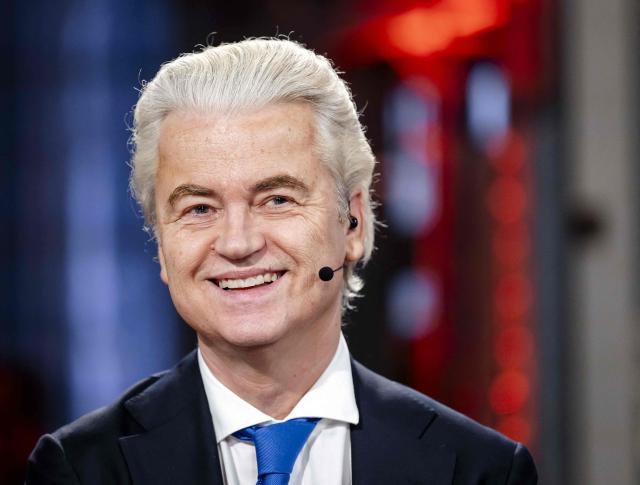 Geert Wilders (PVV) smiles as he takes part in the NOS Final Debate in Tilburg on March 17, 2026, ahead of the Netherlands' 2026 municipal elections. (Photo by Sem van der Wal / ANP / AFP) / Netherlands OUT