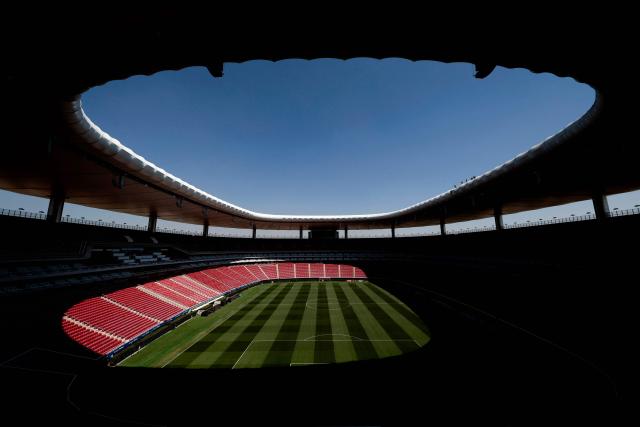 This view shows the pitch and stands at Akron Stadium, home of the Guadalajara soccer club, in Zapopan, Jalisco, Mexico, on March 17, 2026. Akron Stadium will host two World Cup playoff matches next week and will be one of Mexico’s three venues for the 2026 World Cup. (Photo by ULISES RUIZ / AFP)