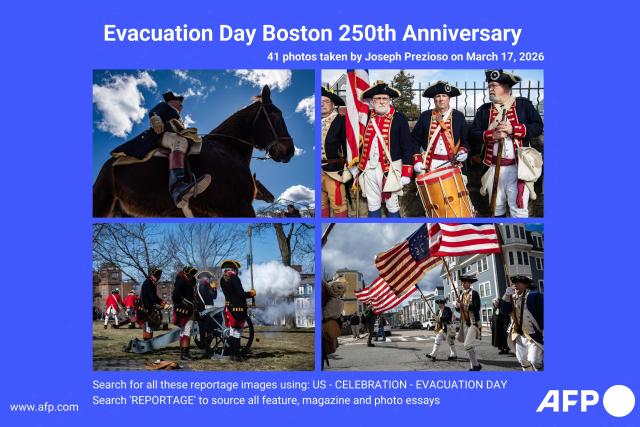 AFP presents a reportage by photographer Joseph Prezioso featuring 41 photos of Evacuation Day Boston's 250th Anniversary celebration in Boston, on March 17, 2026. March 17 marks the 250th anniversary of British forces evacuating Boston after the siege of Boston in 1776, during the early part of the American Revolutionary War. 

Search for all these reportage images using: US - CELEBRATION - EVACUATION DAY
Search ‘REPORTAGE ’ to source all feature, magazine and photo essays. (Photo by Joseph PREZIOSO / AFP)