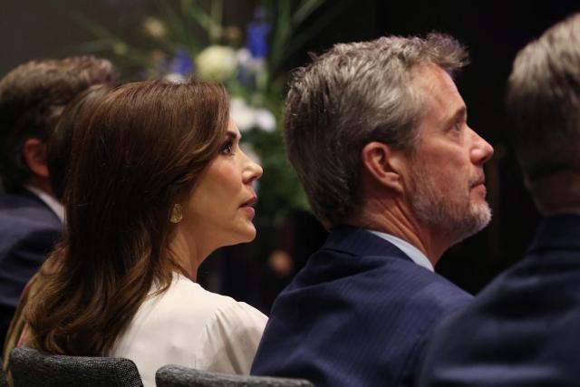 Denmark's King Federik X (R) and Queen Mary listen to a speech during a Royal Business Walk with representatives from Danish companies, in Melbourne on March 18, 2026. (Photo by Jesse Thompson / POOL / AFP)