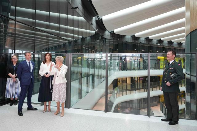 Denmark's King Frederik X (2/L) and Queen Mary (2/R) speak with Murdoch Children’s Research Institute (MCRI) Professor Kathryn North (R) during a tour of the MCRI at the Royal Children’s Hospital in Melbourne on March 18, 2026. (Photo by Asanka Ratnayake / POOL / AFP)