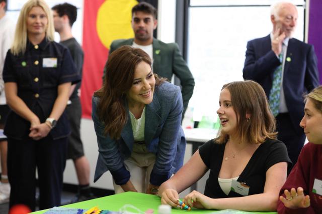 Denmark's Queen Mary (C) visits the Headspace National Youth Reference Group and Headspace South Melbourne Youth Advisory Group in Melbourne on March 18, 2026. (Photo by Jesse Thompson / POOL / AFP)
