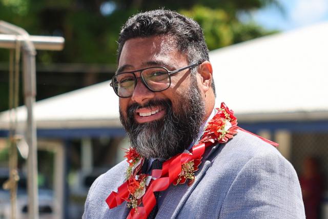 Tonga's Prime Minister Lord Fatafehi Fakafanua smiles during a police and transnational crime event with New Zealand's Prime Minister Christopher Luxon in Nuku'alofa on March 18, 2026. (Photo by Ben STRANG / AFP)