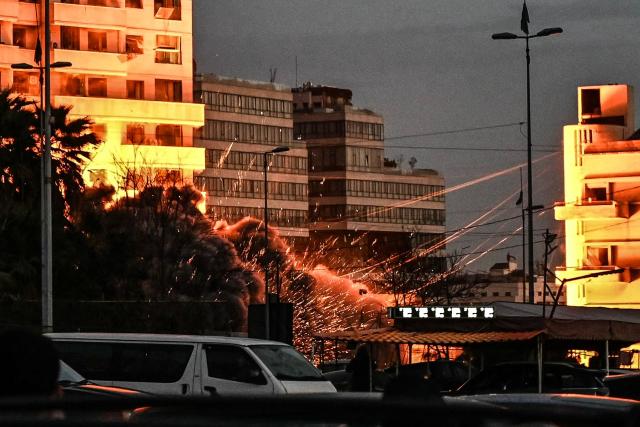 A fireball rises from the site of an Israeli airstrike that targeted a building in Beirut’s Bashoura neighbourhood early on March 18, 2026. Lebanon was drawn into the Middle East war on March 2 when Iran-backed militant group Hezbollah launched rockets towards Israel in response to US-Israeli strikes that killed Iranian supreme leader Ayatollah Ali Khamenei. (Photo by FADEL itani / AFP)