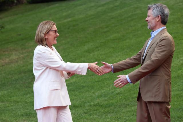 Denmark's King Frederik X greets Jacinta Allan, Premier of Victoria, during ‘An Evening in the Garden’ at the Royal Botanic Gardens in Melbourne on March 18, 2026. (Photo by Jesse Thompson / POOL / AFP)
