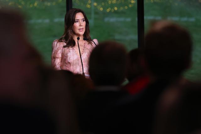 Denmark's Queen Mary speaks during ‘An Evening in the Garden’ at the Royal Botanic Gardens in Melbourne on March 18, 2026. (Photo by Jesse Thompson / POOL / AFP)