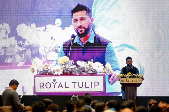 Rastriya Swatantra Party (RSP) chairman Rabi Lamichhane addresses an orientation programme held for its newly-elected Members of Parliament (MPs) in Kathmandu on March 18, 2026. (Photo by Prakash MATHEMA / AFP)