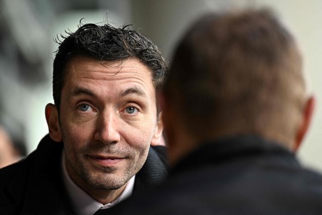 French far-right party Rassemblement National (RN) candidate for mayor of Nimes Julien Sanchez looks on as he campaigns in Nimes, southern France on March 18, 2026, ahead of the second round of the municipal elections. (Photo by Gabriel BOUYS / AFP)