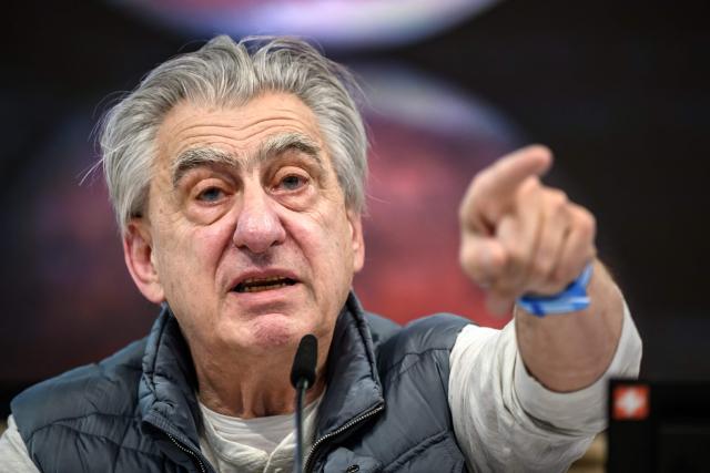 Swiss watchmaker Swatch Group CEO Nick Hayek gestures during a press conference to present the group's annual results in Biel on March 18, 2026. Swatch reported a plunge in net profit last year on weak demand for movements and other components, though it forecast a strong recovery in 2026. (Photo by Fabrice COFFRINI / AFP)