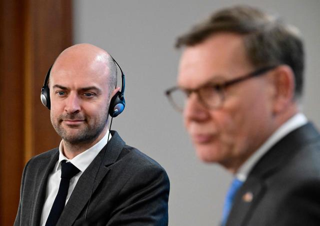 German Foreign Minister Johann Wadephul (R) and French Foreign Minister Jean-Noel Barrot attend a joint press conference after talks at the Foreign Ministry in Berlin, on March 18, 2026. (Photo by Tobias SCHWARZ / AFP)