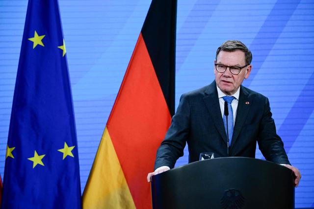 German Foreign Minister Johann Wadephul attends a joint press conference with the French Foreign Minister after talks at the Foreign Ministry in Berlin, on March 18, 2026. (Photo by Tobias SCHWARZ / AFP)