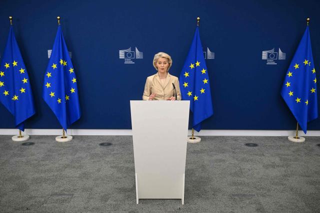 European Commission President Ursula von der Leyen gives a press conference to present the "EU Inc" plan, aimed at increasing the European Union's competitiveness, at the EU headquarters in Brussels, on March 18, 2026. Entrepreneurs will be able to create pan-European companies under new plans to be unveiled on March 18, which the EU executive says will make it less of a headache to do business across the bloc. The proposal known as "EU Inc" is part of ramped-up efforts to tackle the European Union's competitiveness problem as the bloc's economy and industries risk falling further behind the United States and China. (Photo by NICOLAS TUCAT / AFP)